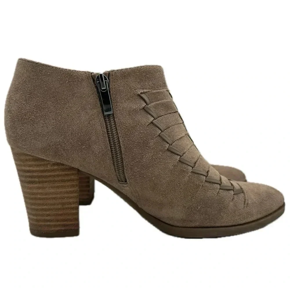FRANCO SARTO Destiny Suede Leather Boot Topstitch Taupe Ankle Boots Size 8.5